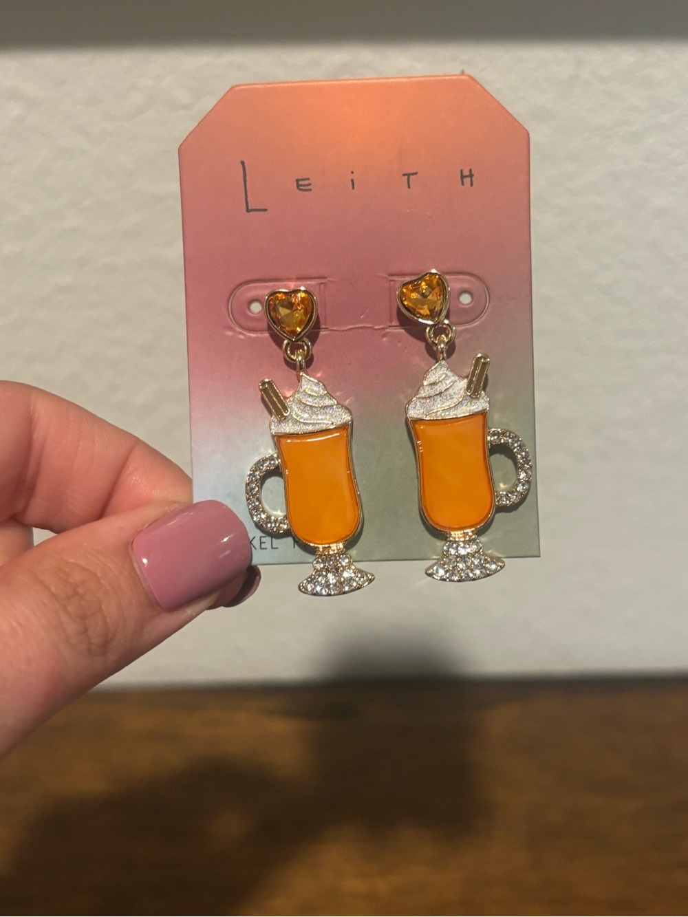 Leith Orange Enamel Beverage Dangle Earrings